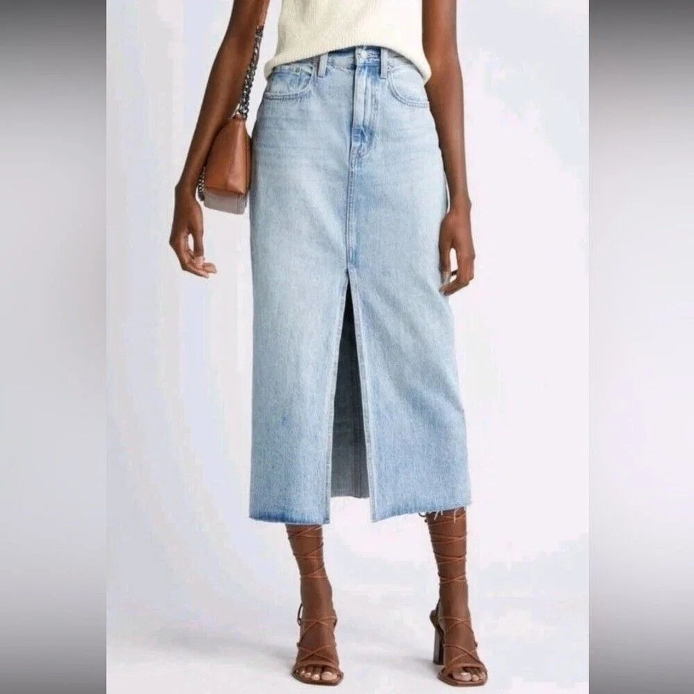 PISTOLA High Rise Alice Denim Midi Maxi Skirt Brooklyn Size 30 Raw‎ Hem Slit